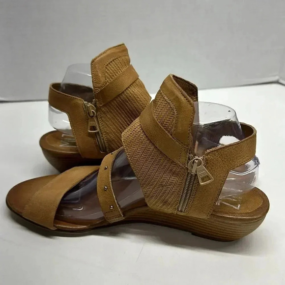 Miz Mooz Farley Sandals Shoes Leather Demi Wedge Open Toe Shoe Tan Brown Size 10 - Picture 6 of 11